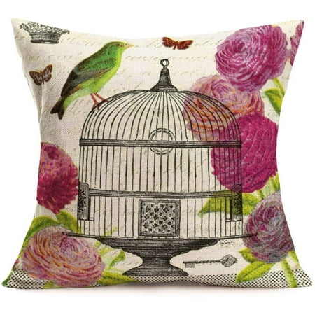 Cotton Throw Linen Birdcage Decor Cover 18'' Sofa Cushion Home Case Pillow